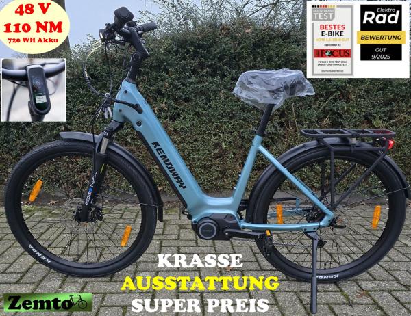 Testsieger, Damen E-Bike Kemoway City K5, 110NM, 720WH, old-blau, richtig Power und Qualität!